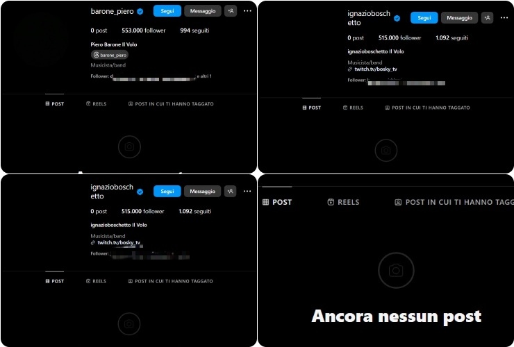 Profilo instagram ignazio boschetto, piero barone e Gianluca Ginoble