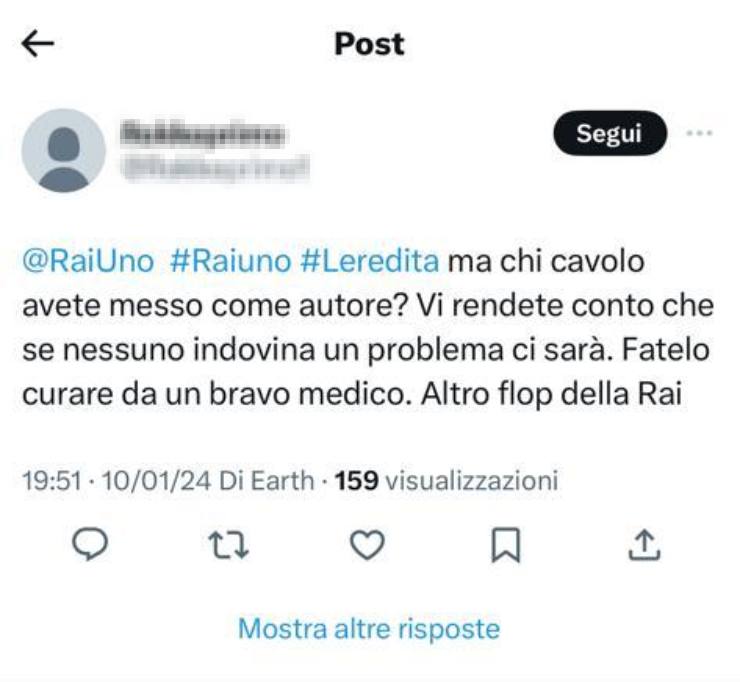 Il commento al vetriolo sulla puntata dell'Eredità