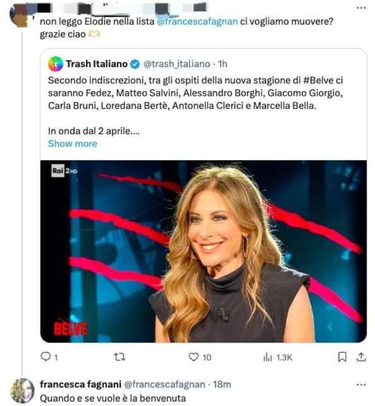 francesca fagnani Elodie risposta