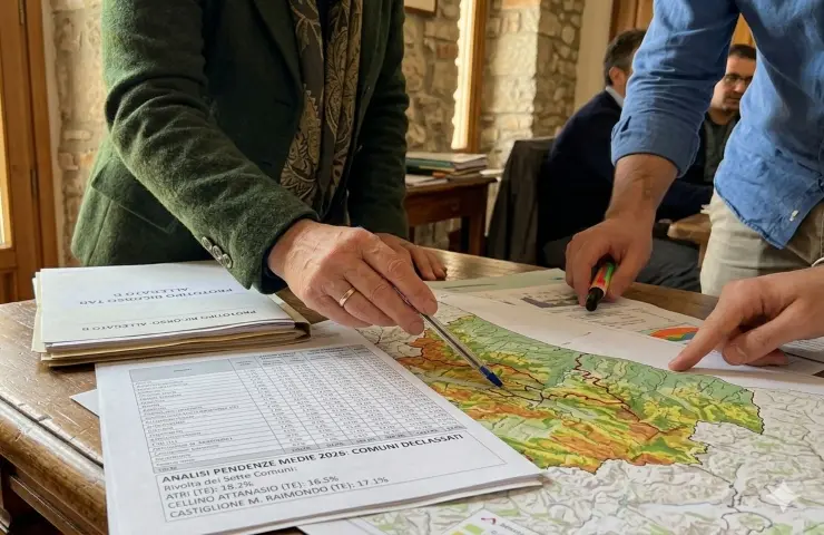 Analisi mappe pendenze Abruzzo 2026: sindaca e tecnico indicano comuni declassati Atri, Cellino, Castiglione.