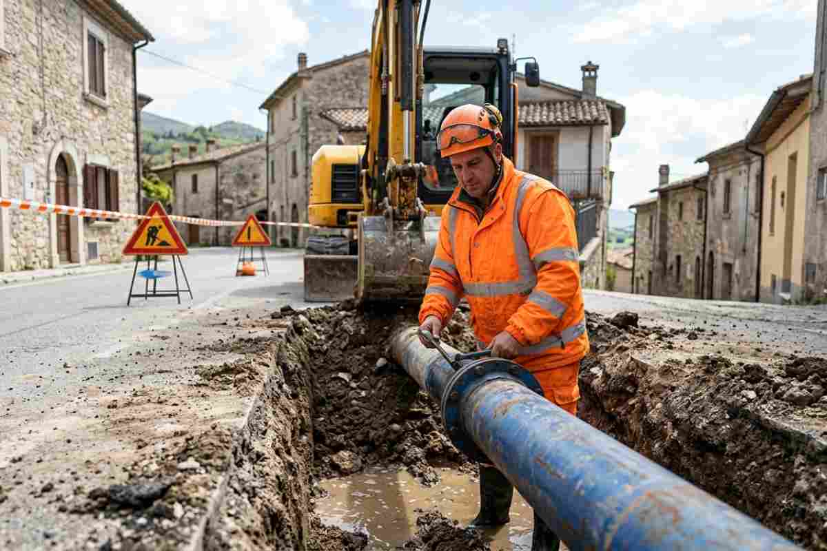 Riparazione urgente condotta idrica Ruzzo Reti a Morro d'Oro: tecnici al lavoro per guasto alla rete idrica.